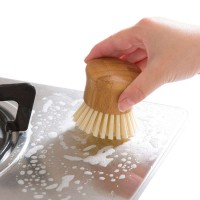 Eco Natural Kitchen Wooden Brush Scrubber Sponge Cleaning Bamboo Handle Cleaning Brush